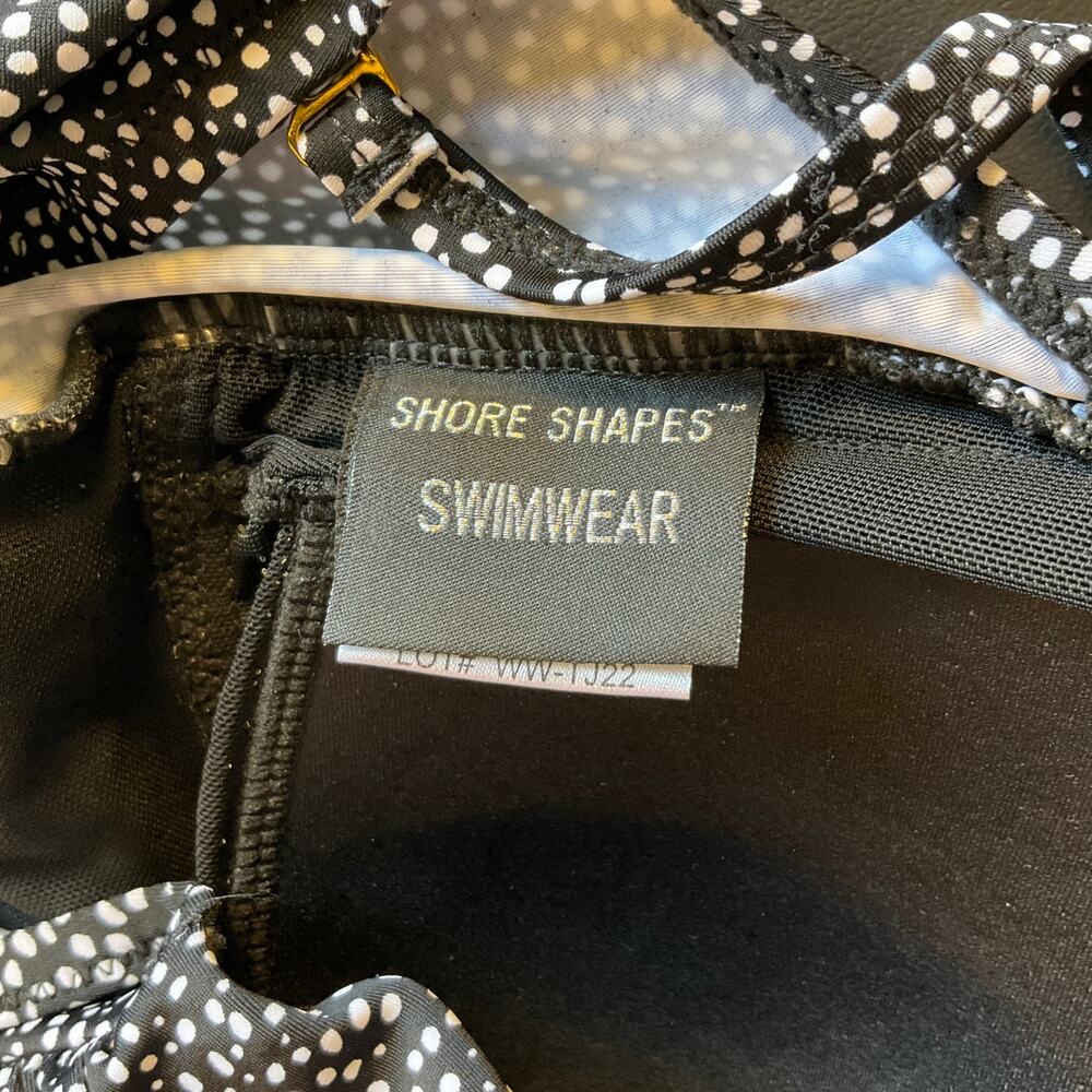 Shore Shapes Swimsuit Size 10 Black White Dot Ruched Skirted One Piece NWOT - Picture 6 of 11